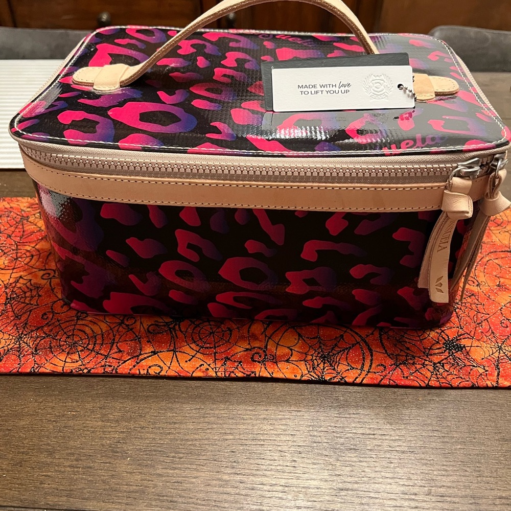 NWT Consuela Stylish Black, Pink and Purple Leopard Print Train Case